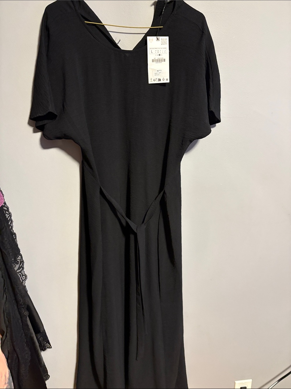 Women’s Black Maxi Dress with Self-Tie Waist